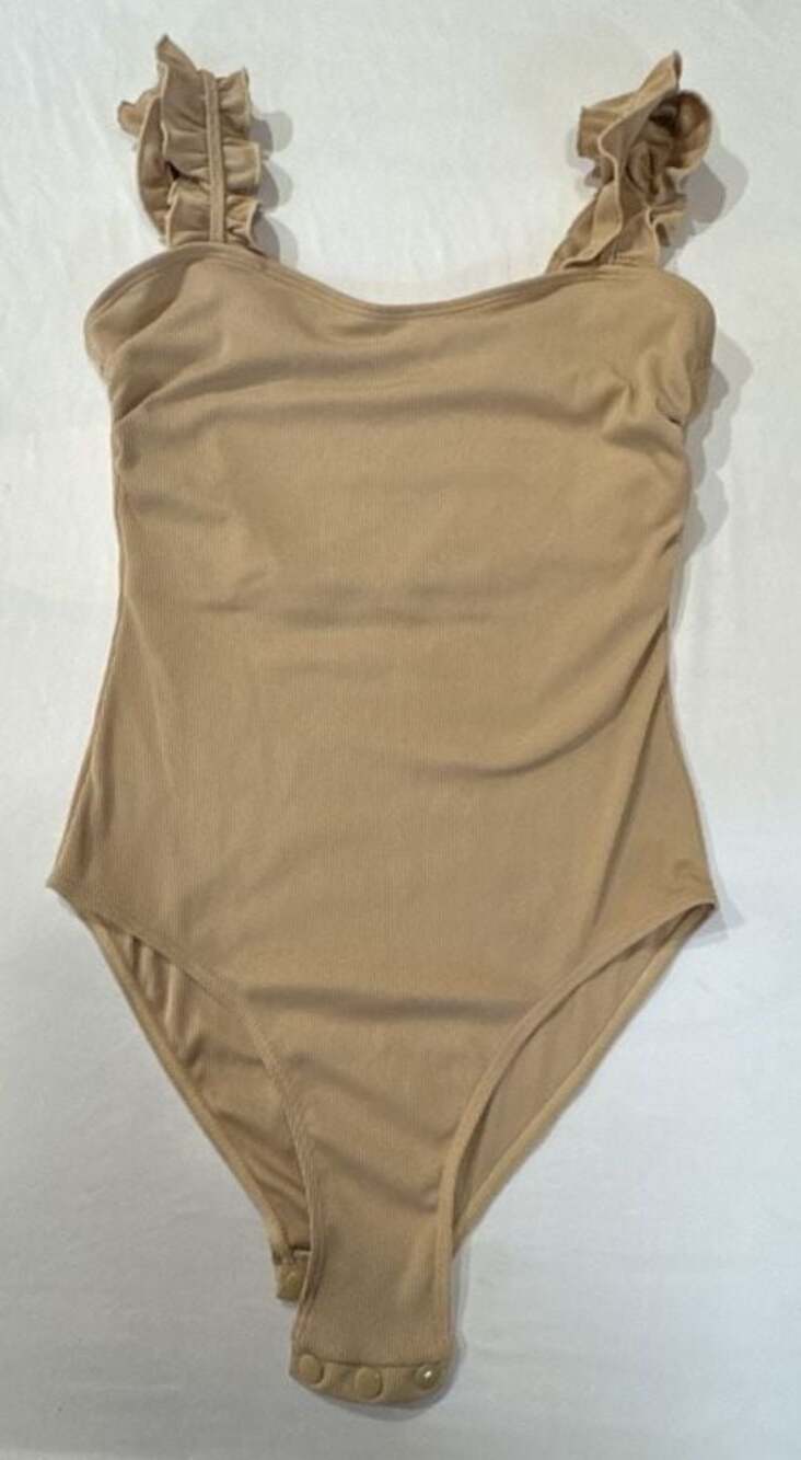 M438 Unbranded Ribbed Ruffle Strap Bodysuit Size S